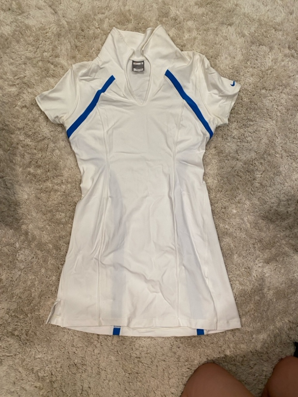 Nike White Short-Sleeve Athletic Polo Dress with Blue Piping